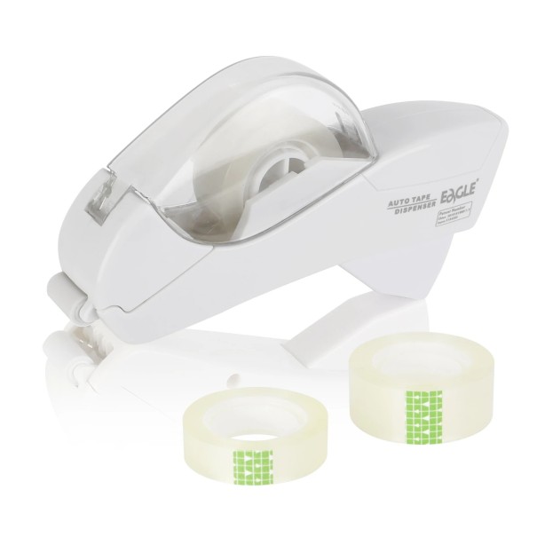 Distribuitore automatico di nastro Eagle per due rulli senza batteria, dispenser da tavolo ideale per regali, uso domestico e d'ufficio 17×9×3,8 cm bianco