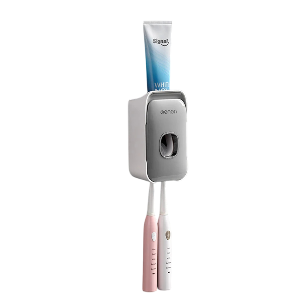 Distributeur automatique de dentifrice 15x7,8x6,5 cm Support mural pour salle de bain Support sans perçage Organisateur pour accessoires de salle de bain gris