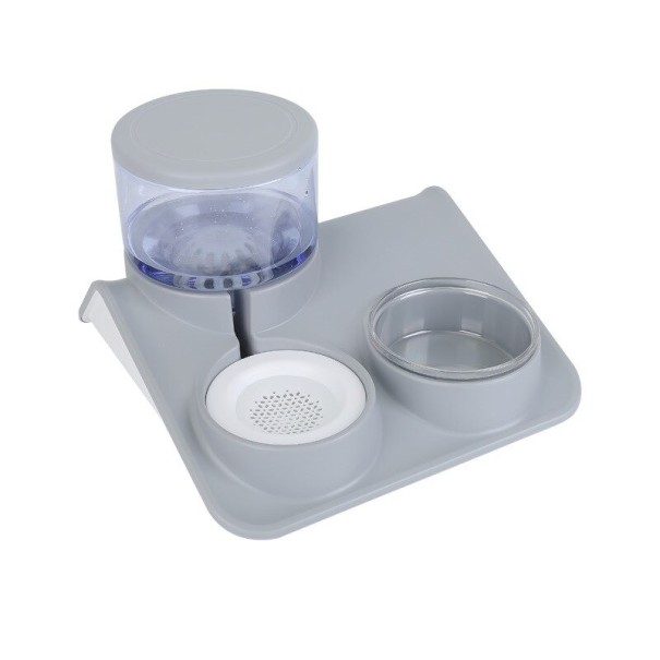 Distributeur d'eau avec bols pour chiens et chats gris