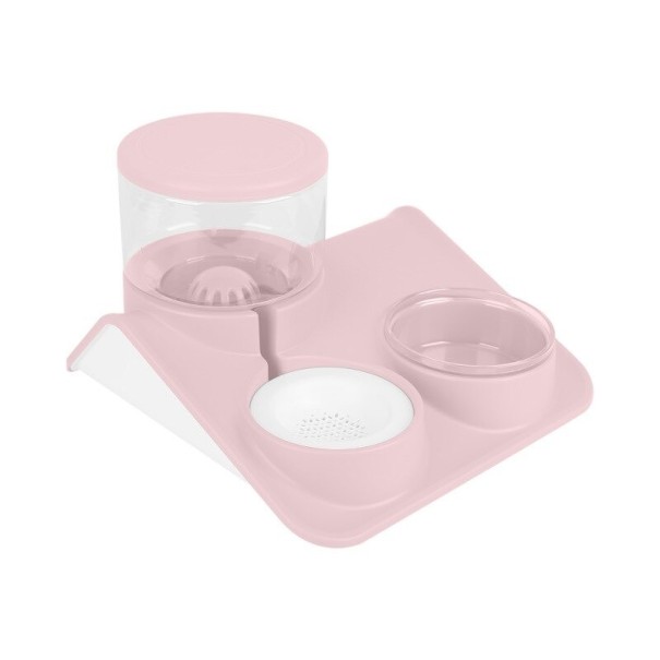 Distributeur d'eau avec bols pour chiens et chats rose