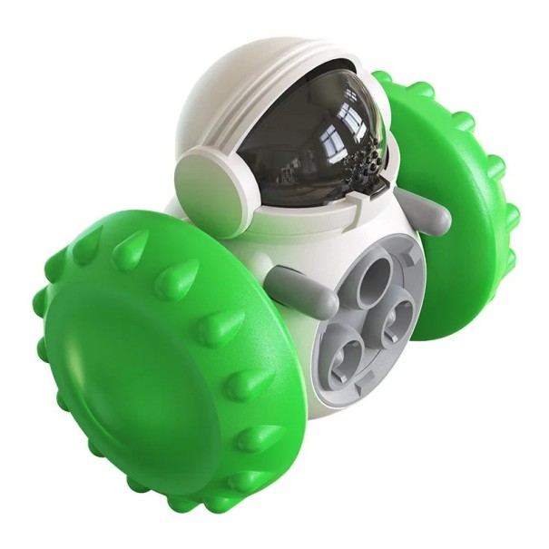 Distributeur de nourriture interactif pour chiens et chats 11 x 14 x 8 cm Robot avec roues Casse-tête mobile pour alimentation lente vert