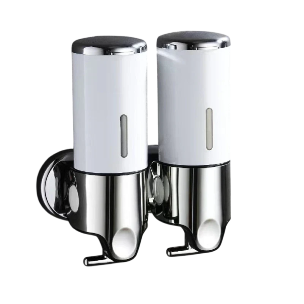 Distributeur mural de savon et shampoing 500 ml pour salle de bain, 2 pièces, pompe à liquide étanche, vis et clés incluses, résistant à l'humidité blanc