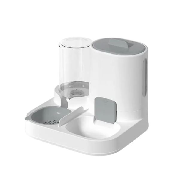 Distributore automatico di acqua e mangiatoia per gatti 25 x 23 x 21 cm Sistema gravitazionale con filtro 800 ml acqua e 1600 ml cibo Ciotola 2 in 1 grigio