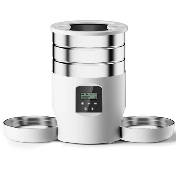 Distributore automatico di cibo 4,5 l con due ciotole display LCD controllo a pulsante per cani e gatti per crocchette timer bianco