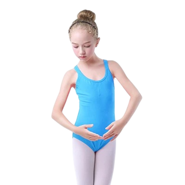 Dívčí baletní dres na ramínka s překříženými zády, trikot z bavlny s elastanem, na balet, gymnastiku a taneční tréninky modrá 4