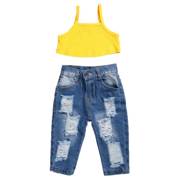 Dívčí crop top a džíny L1390 žlutá 3