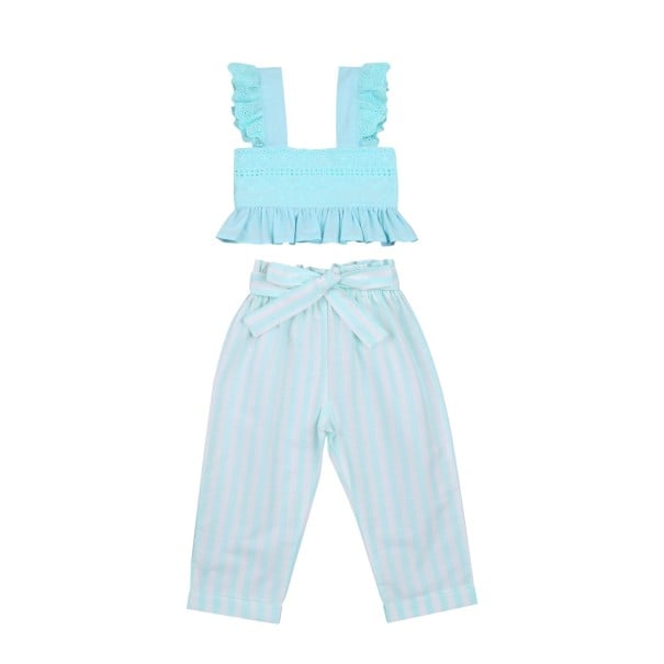 Dívčí crop top a kalhoty L1321 tyrkysová 2
