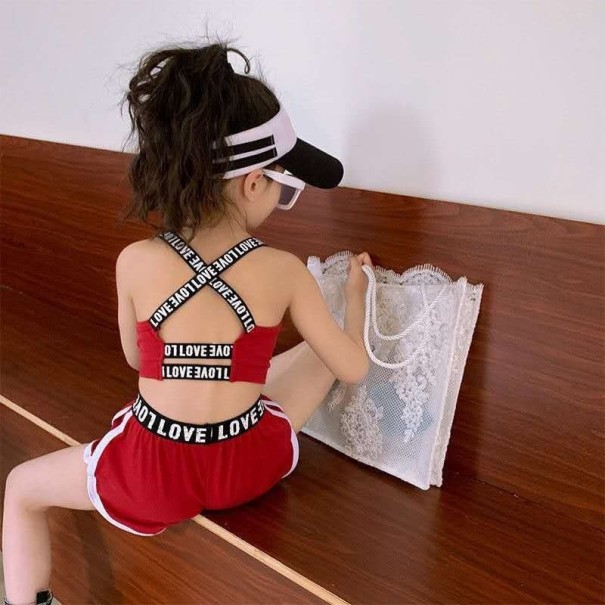 Dívčí crop top a kraťasy L1297 vínová 5