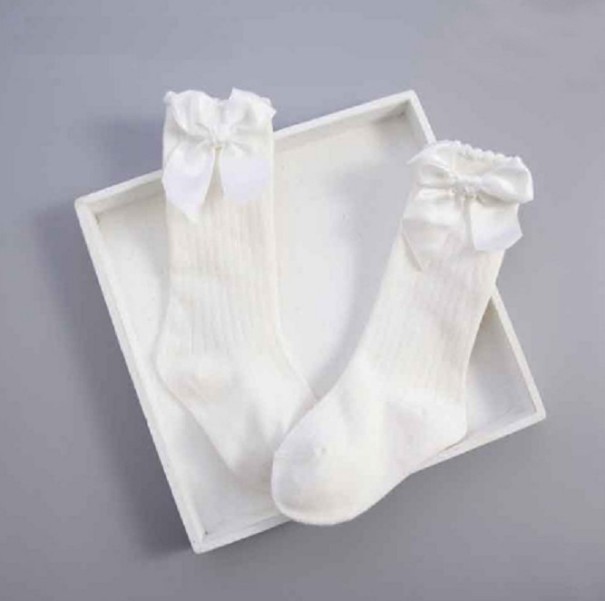 Dívčí dlouhé ponožky s mašlí bílá 0-2 roky