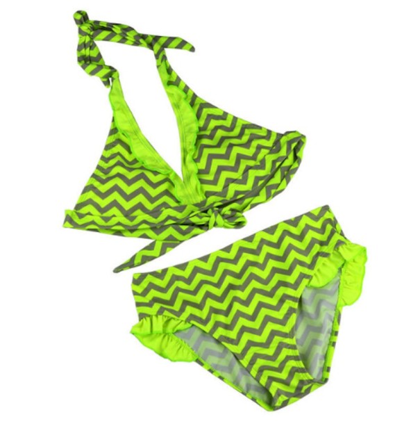 Dívčí dvoudílné plavky se vzorem - Zelené 12