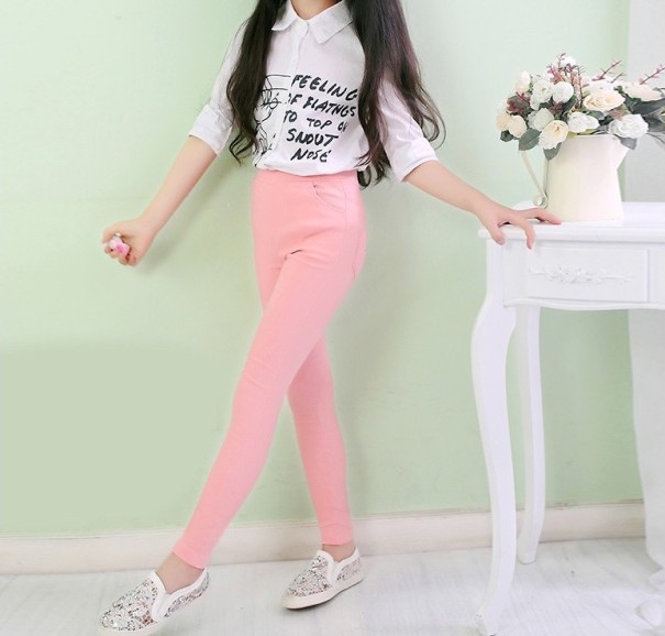 Dívčí kalhoty s elastickým pasem - Růžové 3