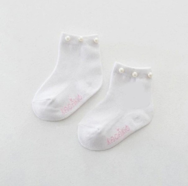 Dívčí kotníkové ponožky s perlami bílá 0-2 roky