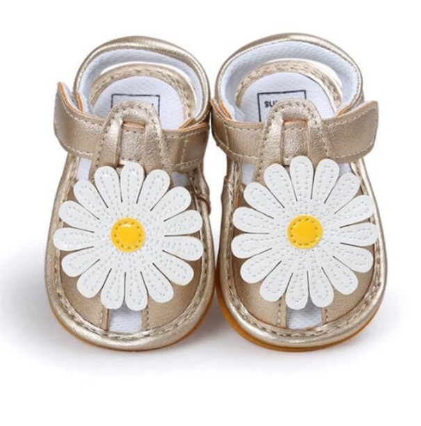 Dívčí kožené sandály s květem zlatá 6-12 měsíců