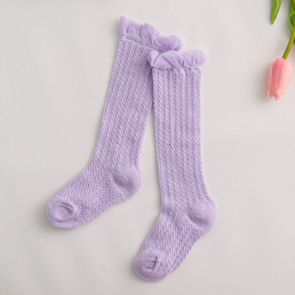 Dívčí pletené ponožky s volánky fialová 0-3 roky