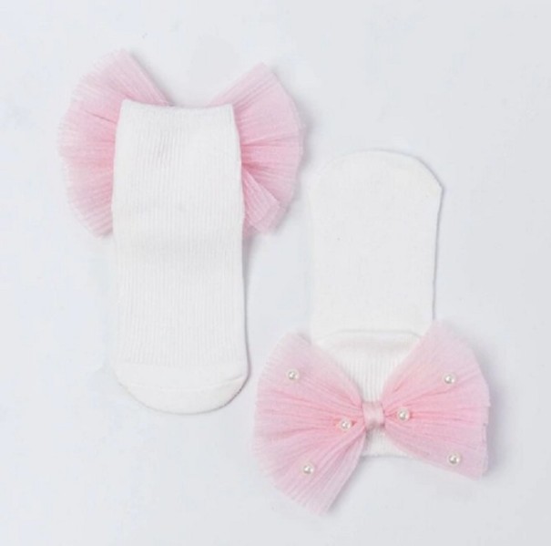 Dívčí roztomilé ponožky s mašlí růžová 5-7 let