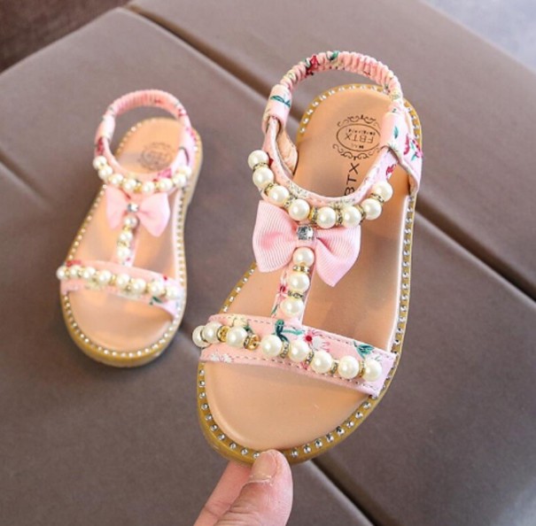 Dívčí sandály s perlami růžová 24