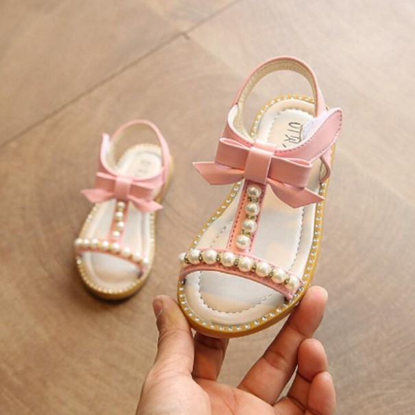 Dívčí sandály s perlami růžová 28