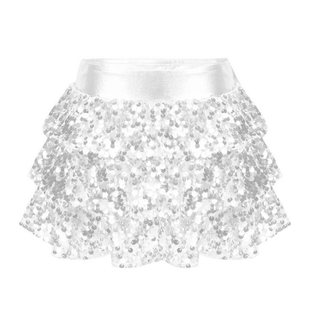 Dívčí sukně Jednobarevná s řasením a flitry Nad kolena Polyester Slavnostní třpytivá sukně pro dívky bílá 8