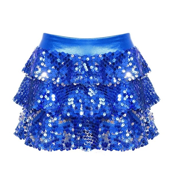 Dívčí sukně Jednobarevná s řasením a flitry Nad kolena Polyester Slavnostní třpytivá sukně pro dívky tmavě modrá 6