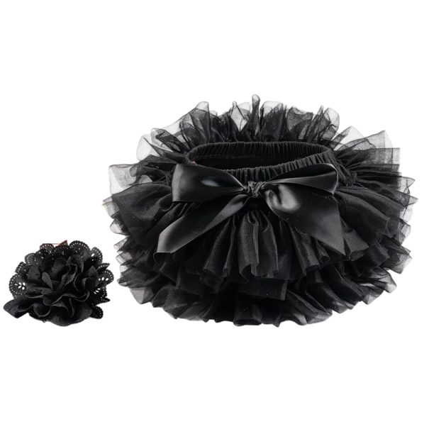 Dívčí sukně Jednobarevná s řasením a mašlí Krajková Nad kolena Bavlna Slavnostní sukně s kytičkou na zápěstí černá 1-3 měsíce