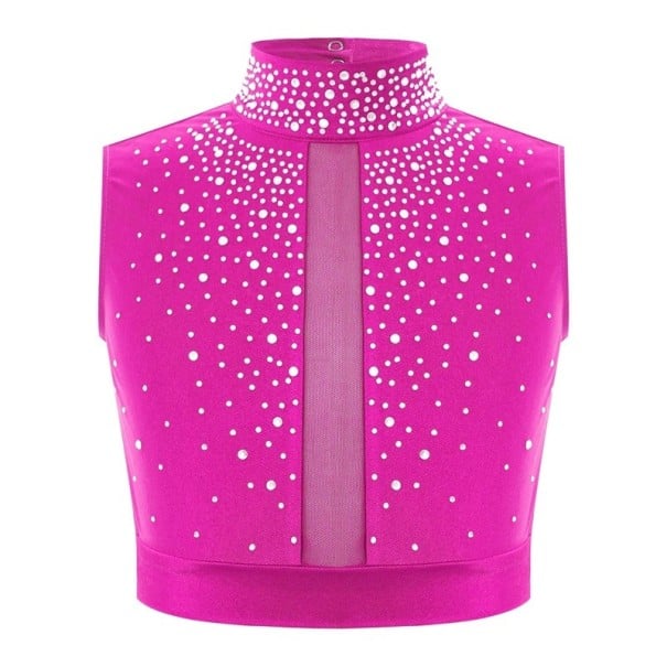 Dívčí taneční crop top se stojáčkem zdobený kamínky, polyester, pro balet, gymnastiku, moderní tanec a pódiová vystoupení růžová 8