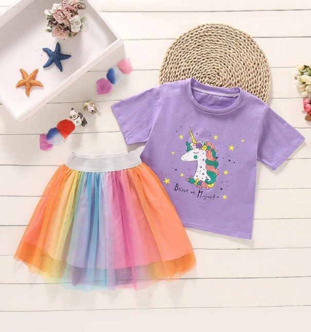 Dívčí tričko s jednorožcem a sukně L1436 fialová 6