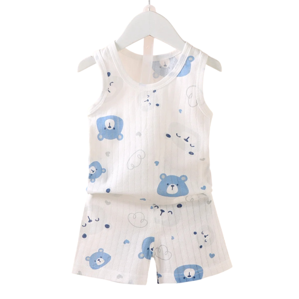 Diverse unisex set van een tanktop en shorts met elastische tailleband en zakken witte kleur tekeningen van teddyberen O-hals 6-9 maanden