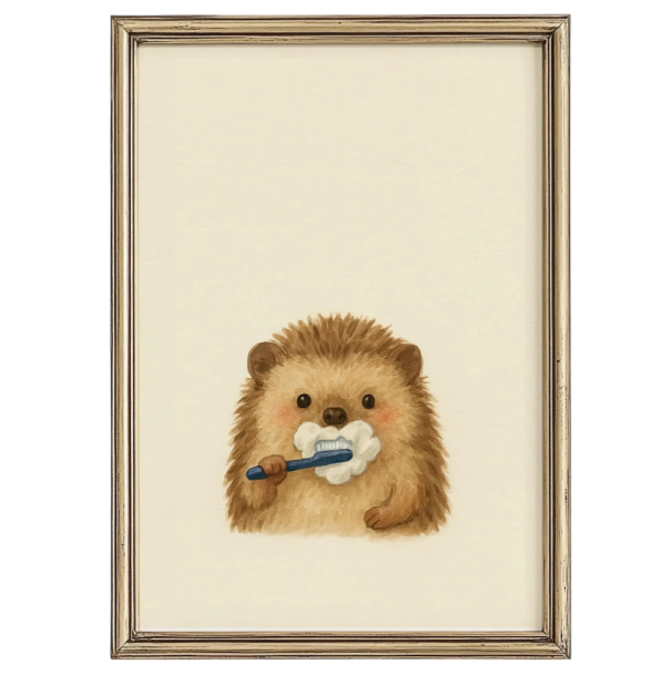 Divertido póster de pared erizo con cepillo de dientes 40 x 60 cm impresión en lienzo póster suave sin marco decoración para el baño 1