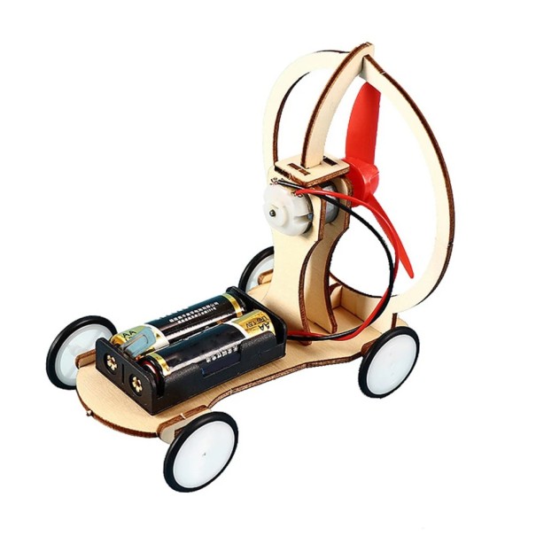 DIY autokit met propeller 3D-model houten wetenschapsspeelgoed op batterijen elektrische educatieve kit voor kinderen natuurkunde-experiment STEM 1