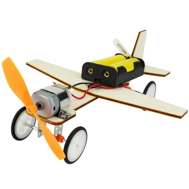 DIY avião elétrico modelo 3D Kit de construção em madeira com pilhas Brinquedo educativo científico para crianças Kit experimental de física STEM 1