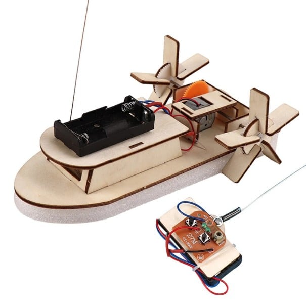 DIY Electric Boat with Remote Control 20 x 10 x 6 cm 3D Model Wooden Construction Kit Scientific Experiment Set for Children Educational Battery Toy 1