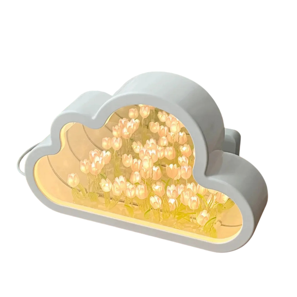 DIY Licht Tulpen in Doos Wolk 22 x 13,5 x 5 cm Nacht LED Verlichting met Spiegel Effect Creatieve Decoratie om Zelf te Samenstellen roze