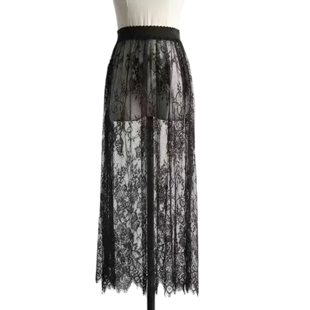 Dlhá krajková tylová sukňa s vysokým elastickým pásom Priehľadná elegantná sukňa dĺžka 80 cm Vrstvená sukňa pre ženy na fotenie a oslavy čierna M