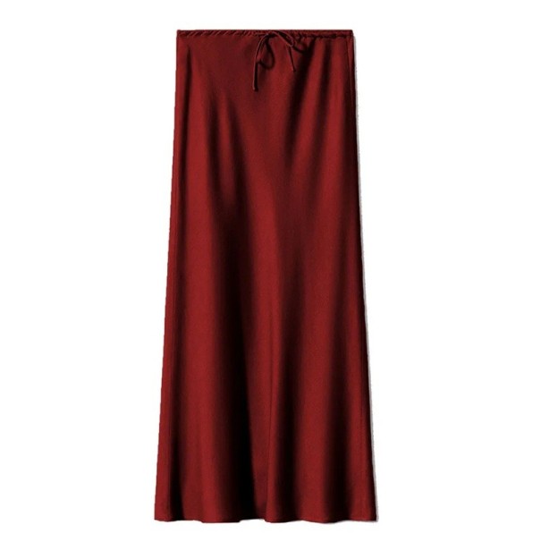 Dlhá saténová maxi sukňa pre ženy Elegantná lesklá rovná sukňa do pása Hladká spoločenská sukňa na večer ples svadbu slávnosť červená S