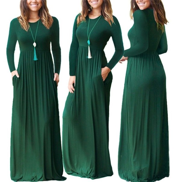 Dlhé šaty s rukávmi tmavo zelená S