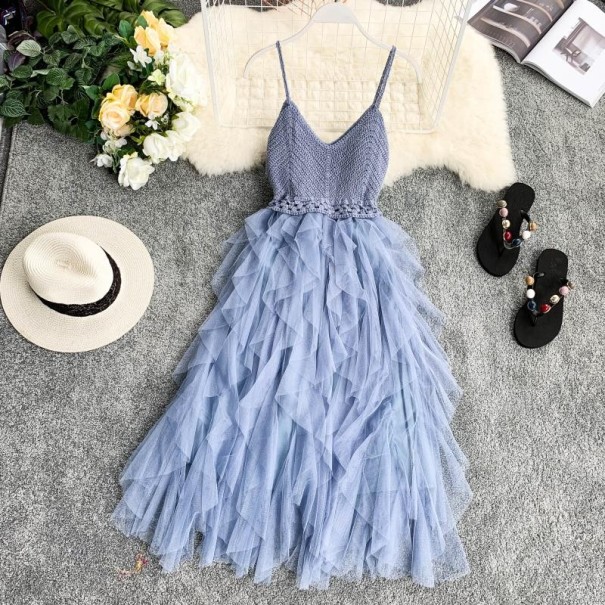 Dlhé šaty s tylovou sukňou modrá
