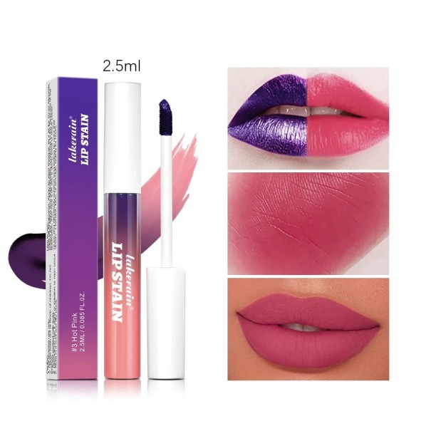 Dlhotrvajúci vodeodolný ružový lip stain 2,5 ml Jemné sfarbenie pier Prirodzený efekt Tekutá farba na pery Rýchle schnutie Kozmetika hot pink
