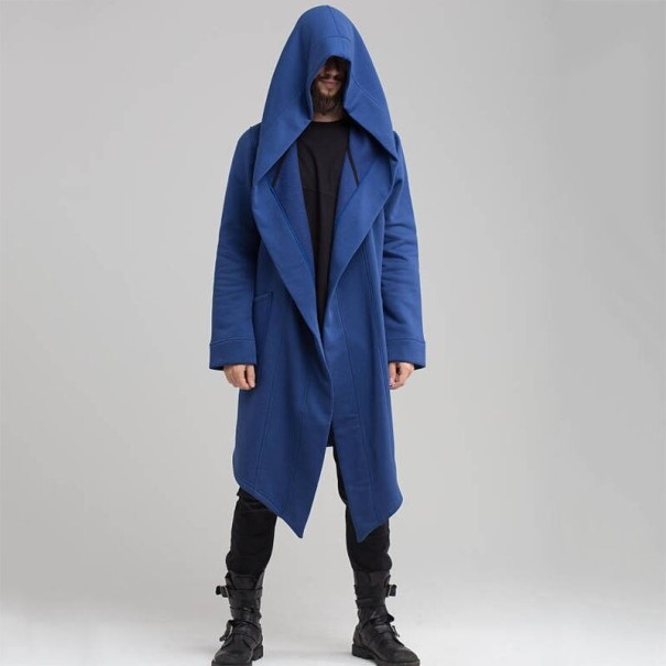 Dlhý kabát s kapucňou modrá L