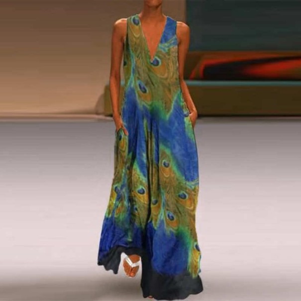 Dlouhé šaty s pavím vzorem 3XL 8
