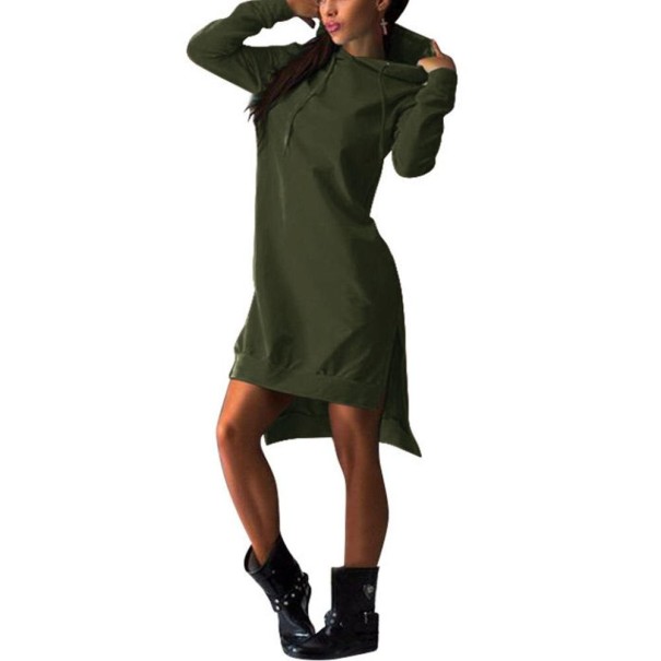 Długa bluza damska asymetryczna zieleń wojskowa S