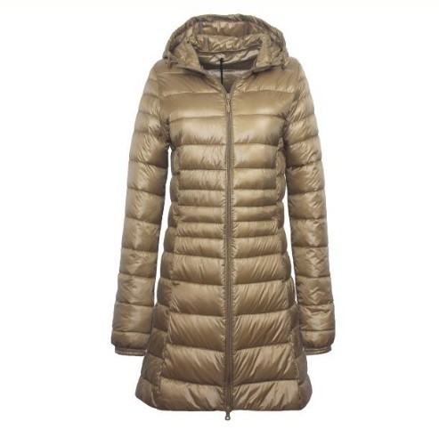 Długa kurtka damska z kaczymi piórami J3270 khaki 4XL