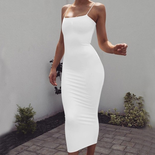 Długa sukienka damska na ramiączkach biały L
