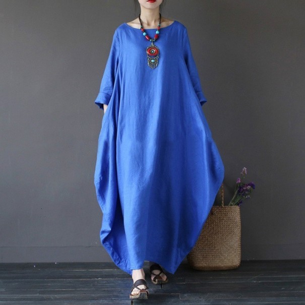 Długa sukienka damska - tunika niebieski XL