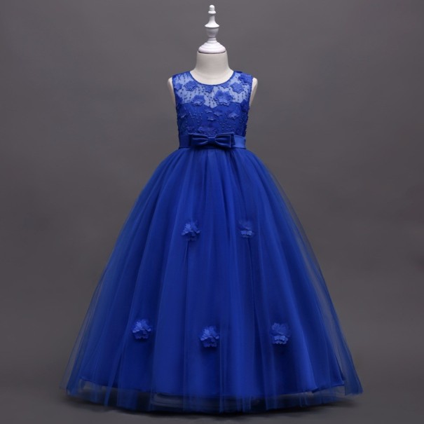Długa sukienka dziewczęca w kwiaty i wstążkę J2901 niebieski 11