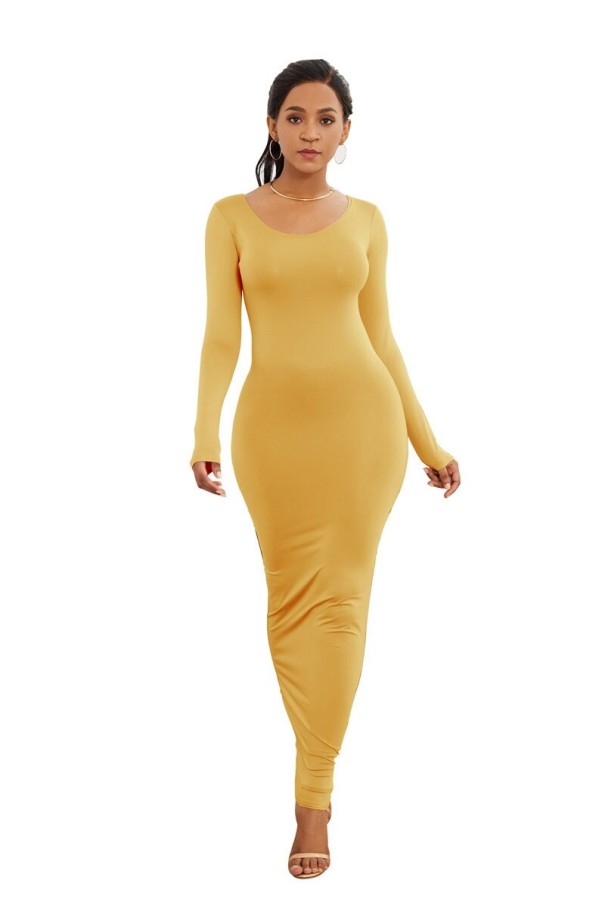 Długa sukienka stretch żółty M