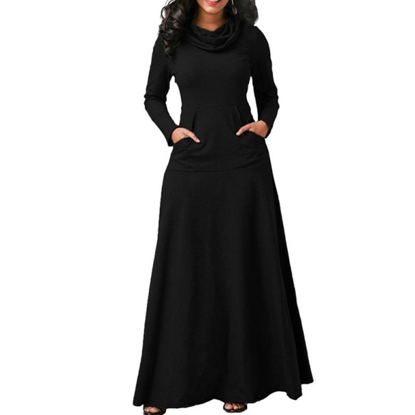 Długa sukienka z dużym golfem czarny S