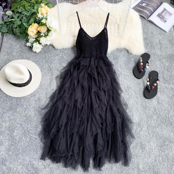 Długa sukienka z tiulową spódnicą czarny