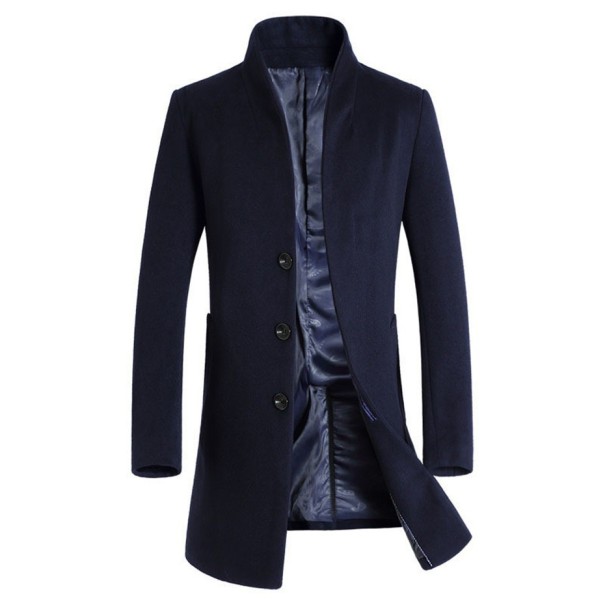 Długi elegancki płaszcz męski J977 niebieski XS