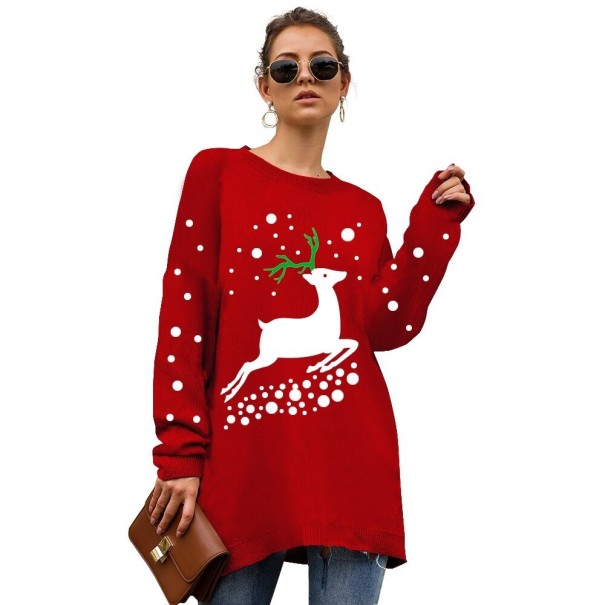 Długi świąteczny sweter damski czerwony S
