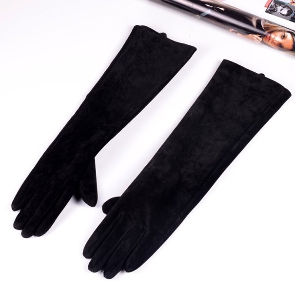 Długie damskie skórzane rękawiczki czarny S